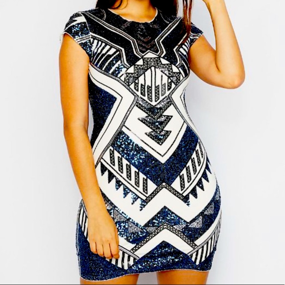 Express blue sequin dress